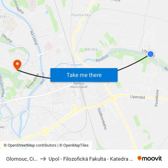 Olomouc, Civilní Obrana to Upol - Filozofická Fakulta - Katedra Nederlandistiky A Žurnalistiky map
