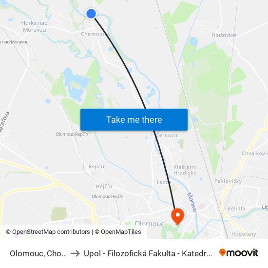 Olomouc, Chomoutov, Škola to Upol - Filozofická Fakulta - Katedra Nederlandistiky A Žurnalistiky map