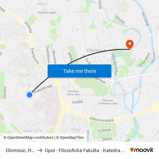 Olomouc, Hněvotínská to Upol - Filozofická Fakulta - Katedra Nederlandistiky A Žurnalistiky map