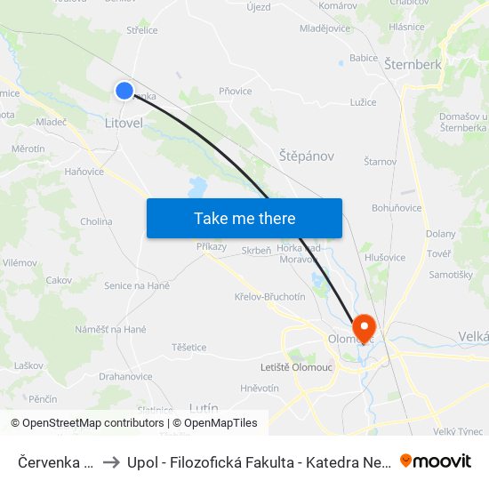 Červenka Zastávka to Upol - Filozofická Fakulta - Katedra Nederlandistiky A Žurnalistiky map