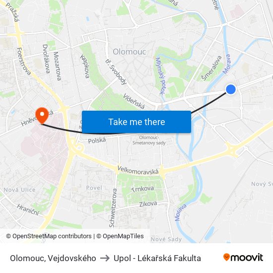 Olomouc, Vejdovského to Upol - Lékařská Fakulta map