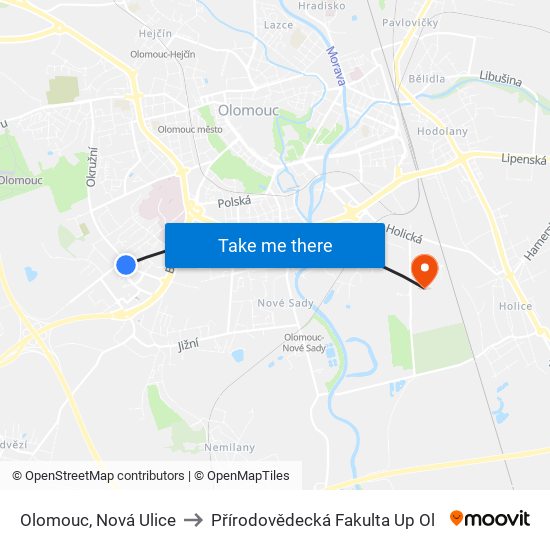 Olomouc, Nová Ulice to Přírodovědecká Fakulta Up Ol map