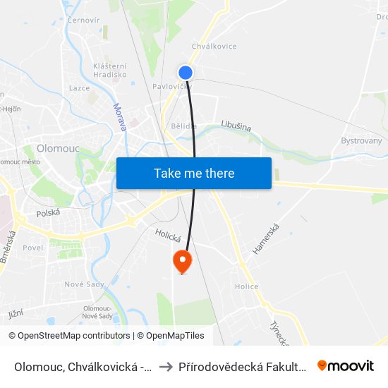 Olomouc, Chválkovická - Epava to Přírodovědecká Fakulta Up Ol map