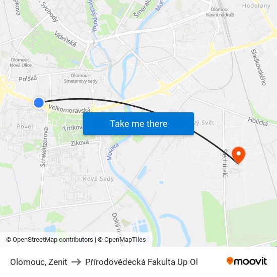 Olomouc, Zenit to Přírodovědecká Fakulta Up Ol map