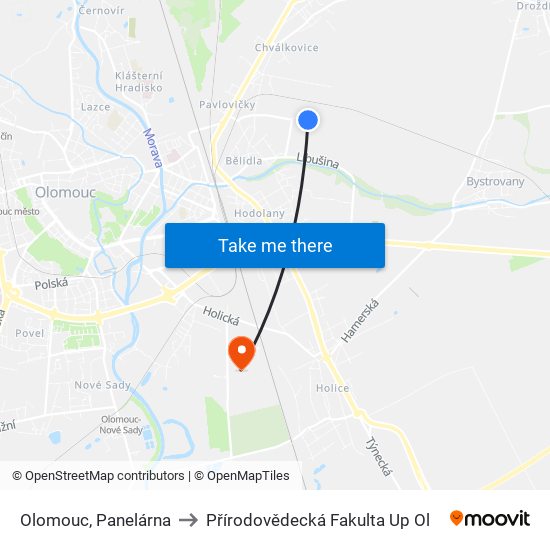 Olomouc, Panelárna to Přírodovědecká Fakulta Up Ol map