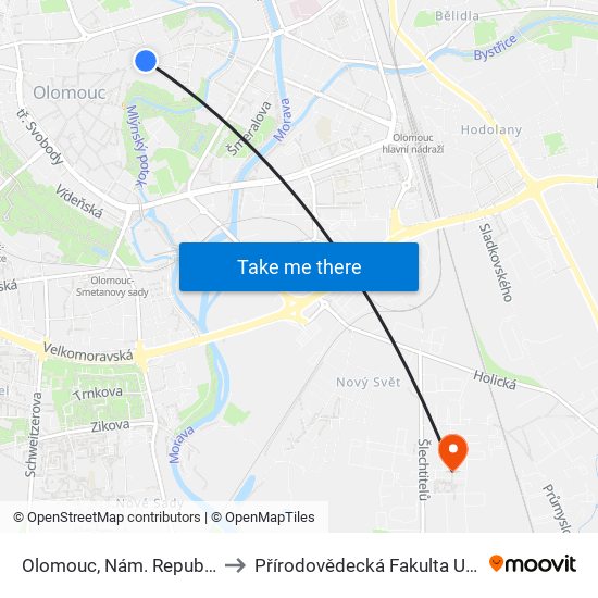 Olomouc, Nám. Republiky to Přírodovědecká Fakulta Up Ol map