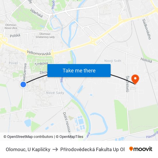 Olomouc, U Kapličky to Přírodovědecká Fakulta Up Ol map