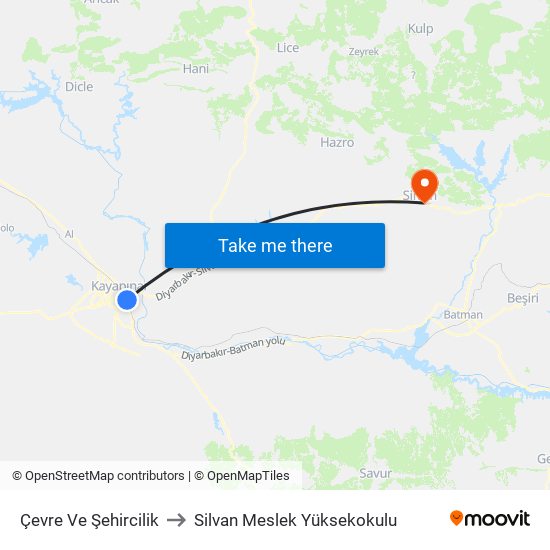 Çevre Ve Şehircilik to Silvan Meslek Yüksekokulu map