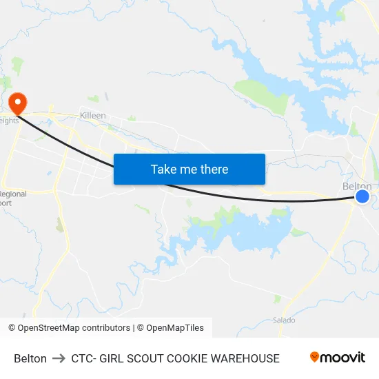 Belton to CTC- GIRL SCOUT COOKIE WAREHOUSE map