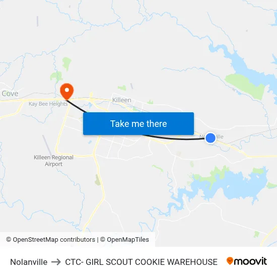 Nolanville to CTC- GIRL SCOUT COOKIE WAREHOUSE map