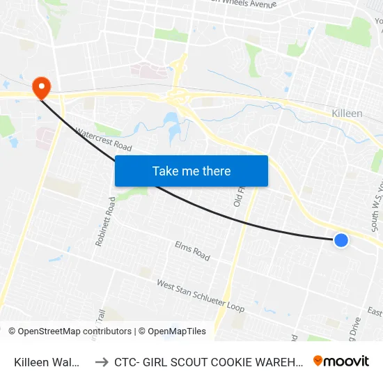 Killeen Walmart to CTC- GIRL SCOUT COOKIE WAREHOUSE map