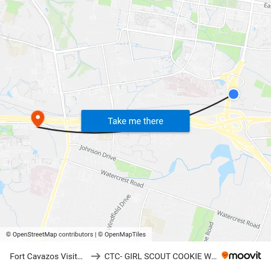 Fort Cavazos Visitor Center to CTC- GIRL SCOUT COOKIE WAREHOUSE map