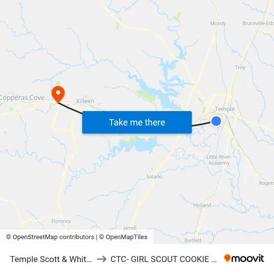 Temple Scott & White Hospital to CTC- GIRL SCOUT COOKIE WAREHOUSE map