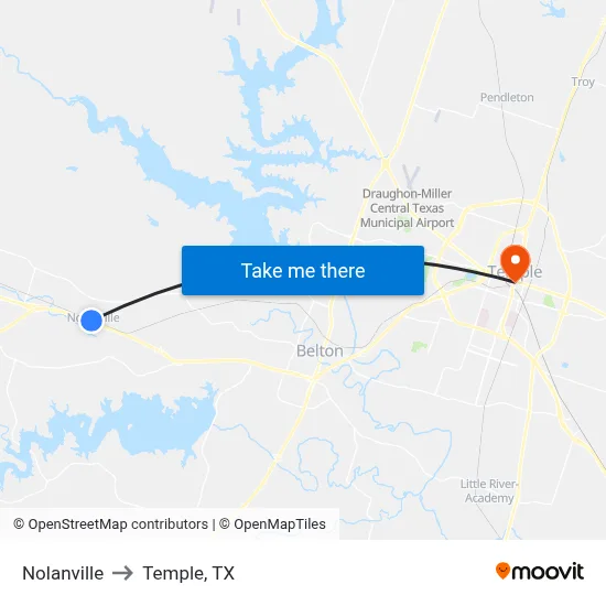 Nolanville to Temple, TX map