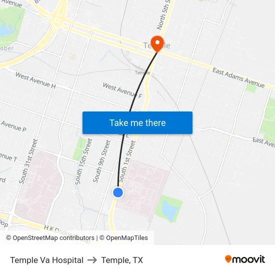 Temple Va Hospital to Temple, TX map