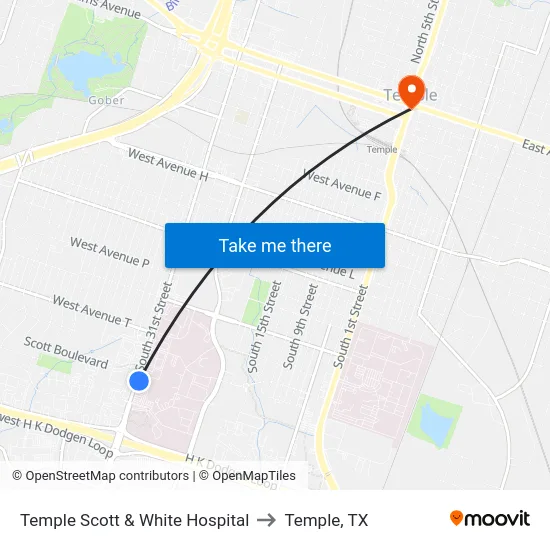 Temple Scott & White Hospital to Temple, TX map