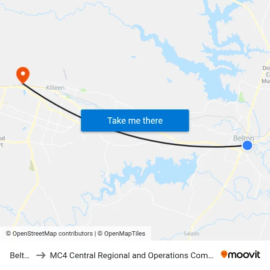 Belton to MC4 Central Regional and Operations Complex map