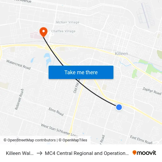 Killeen Walmart to MC4 Central Regional and Operations Complex map