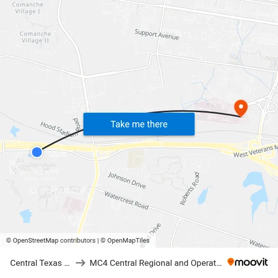 Central Texas College to MC4 Central Regional and Operations Complex map