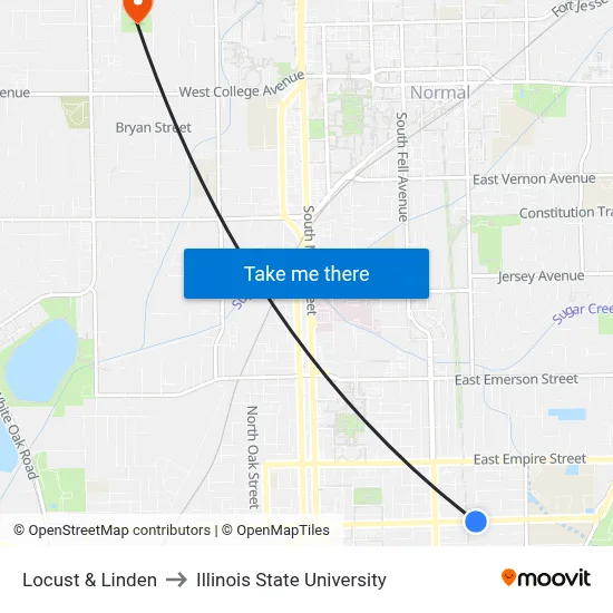 Locust & Linden to Illinois State University map