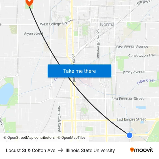 Locust St & Colton Ave to Illinois State University map