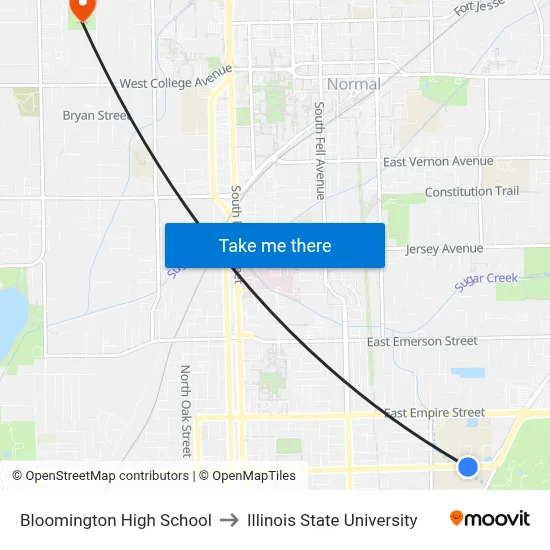 Bloomington High School to Illinois State University map