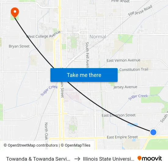 Towanda & Towanda Service to Illinois State University map
