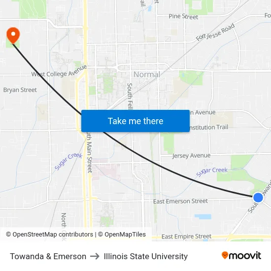 Towanda & Emerson to Illinois State University map