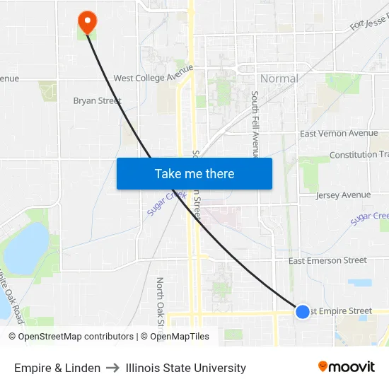 Empire & Linden to Illinois State University map