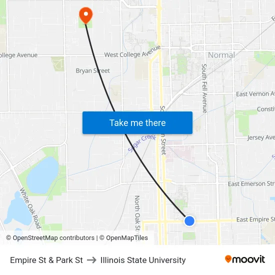 Empire St & Park St to Illinois State University map