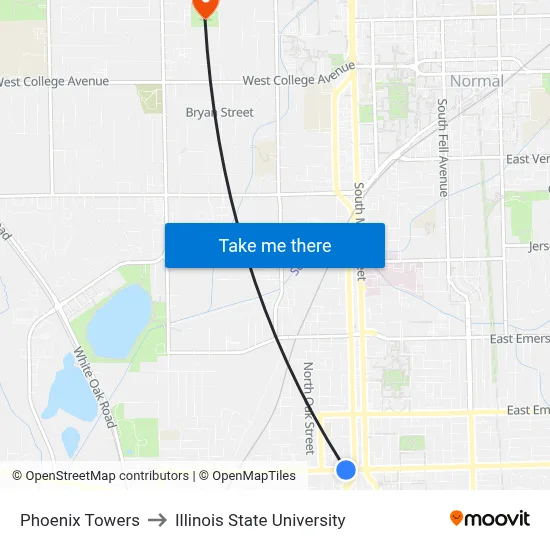 Phoenix Towers to Illinois State University map