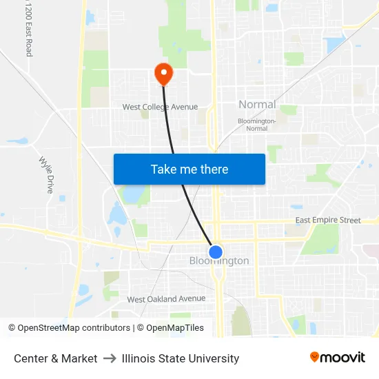 Center & Market to Illinois State University map