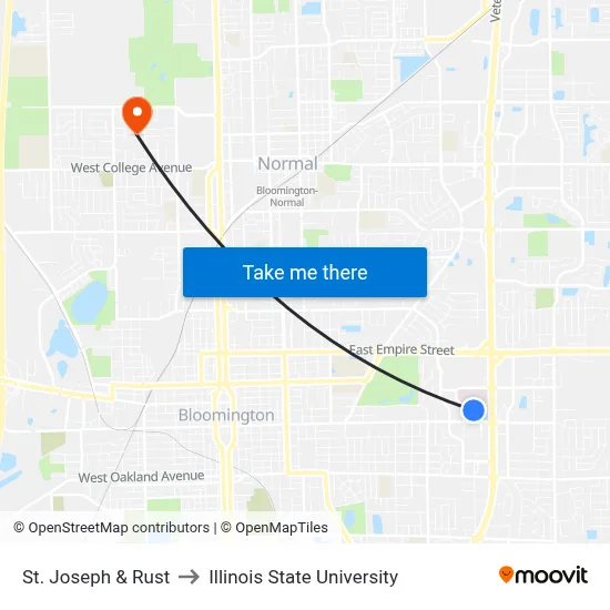 St. Joseph & Rust to Illinois State University map