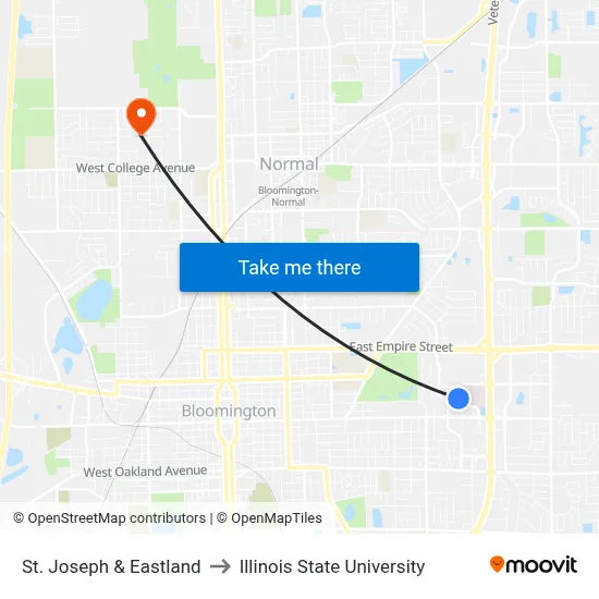 St. Joseph & Eastland to Illinois State University map