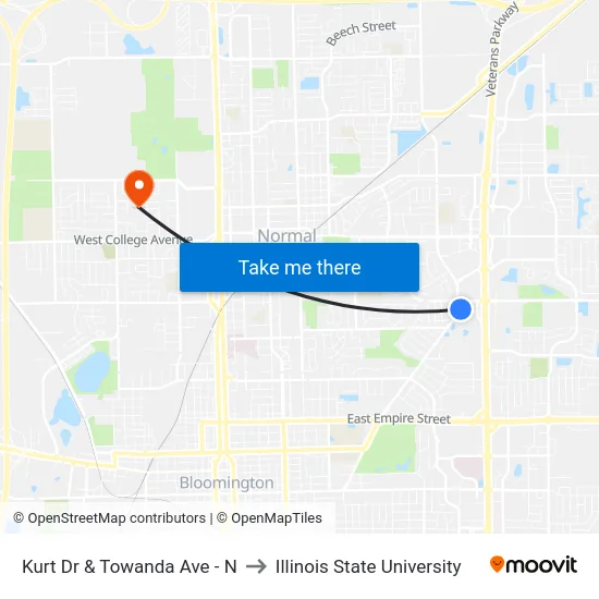 Kurt & Towanda to Illinois State University map