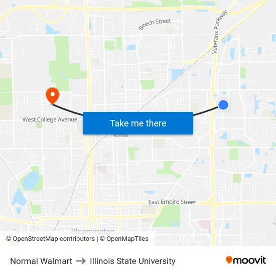 Normal Walmart to Illinois State University map