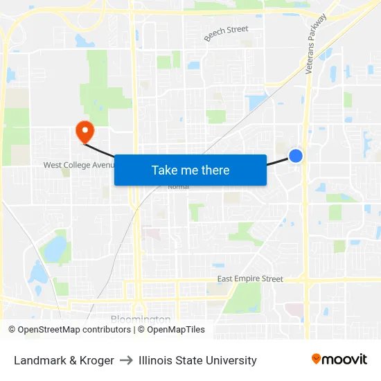 Landmark & Kroger to Illinois State University map