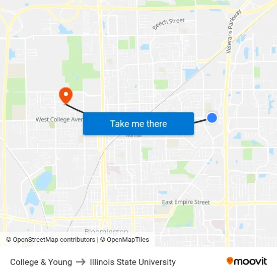College & Young to Illinois State University map