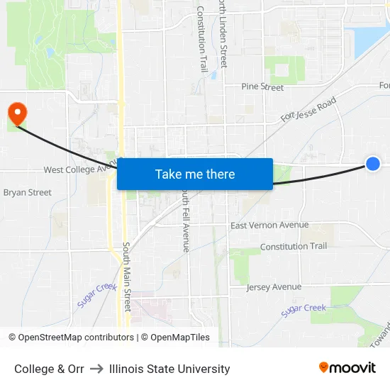 College & Orr to Illinois State University map