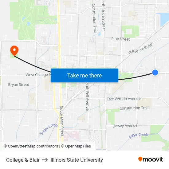 College & Blair to Illinois State University map