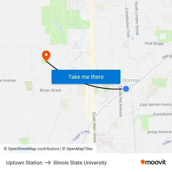Uptown Station to Illinois State University map
