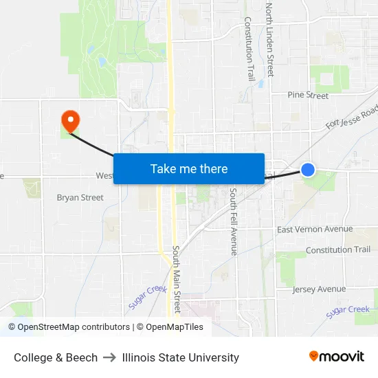 College & Beech to Illinois State University map