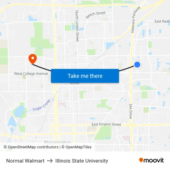 Normal Walmart to Illinois State University map