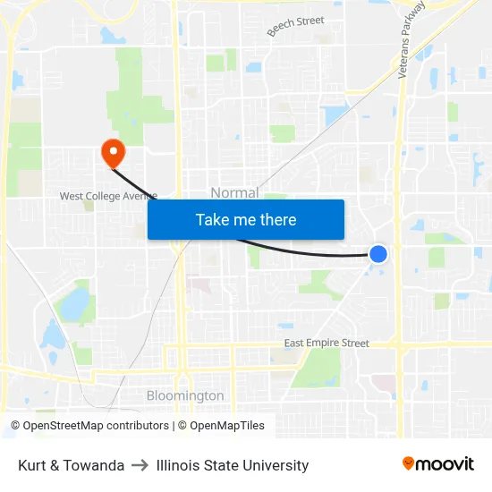 Kurt & Towanda to Illinois State University map
