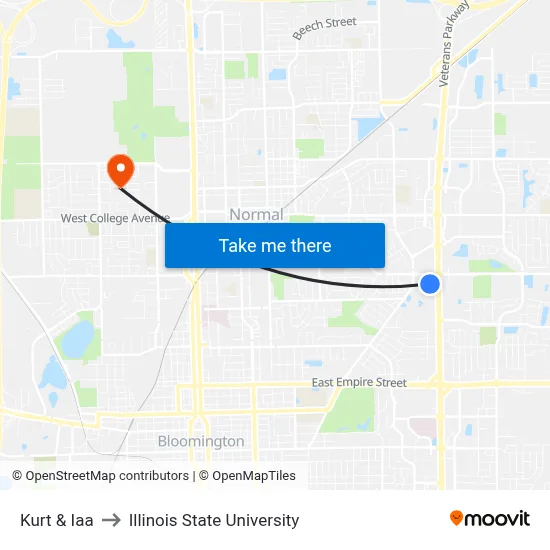 Kurt & Iaa to Illinois State University map