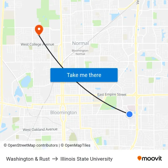 Washington & Rust to Illinois State University map