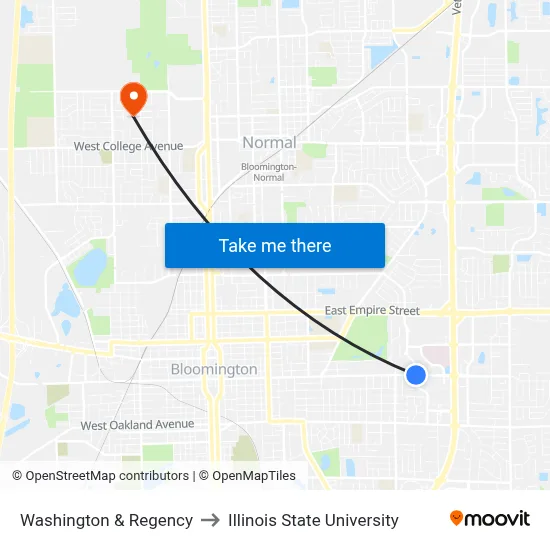 Washington & Regency to Illinois State University map