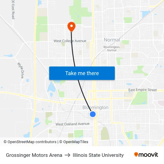 Grossinger Motors Arena to Illinois State University map