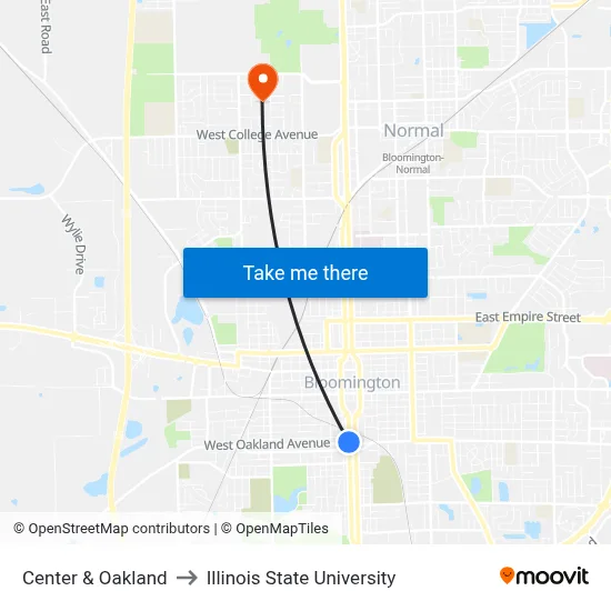 Center & Oakland to Illinois State University map