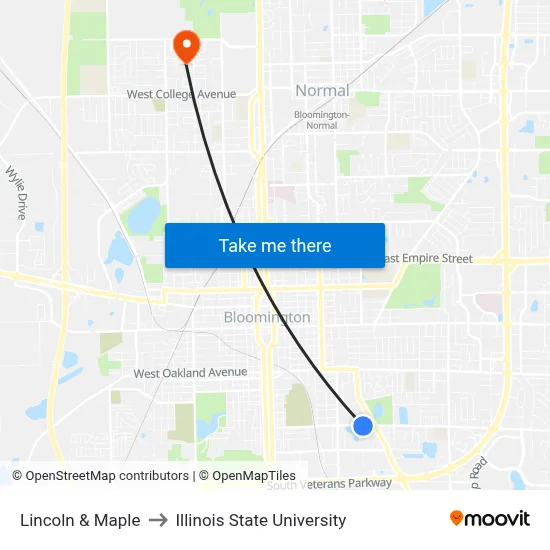 Lincoln & Maple to Illinois State University map
